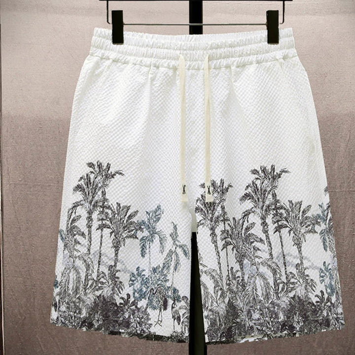 Set da uomo con pantaloncini a maniche corte con motivo a gazze e paesaggio Buddha Stones alberi di cocco