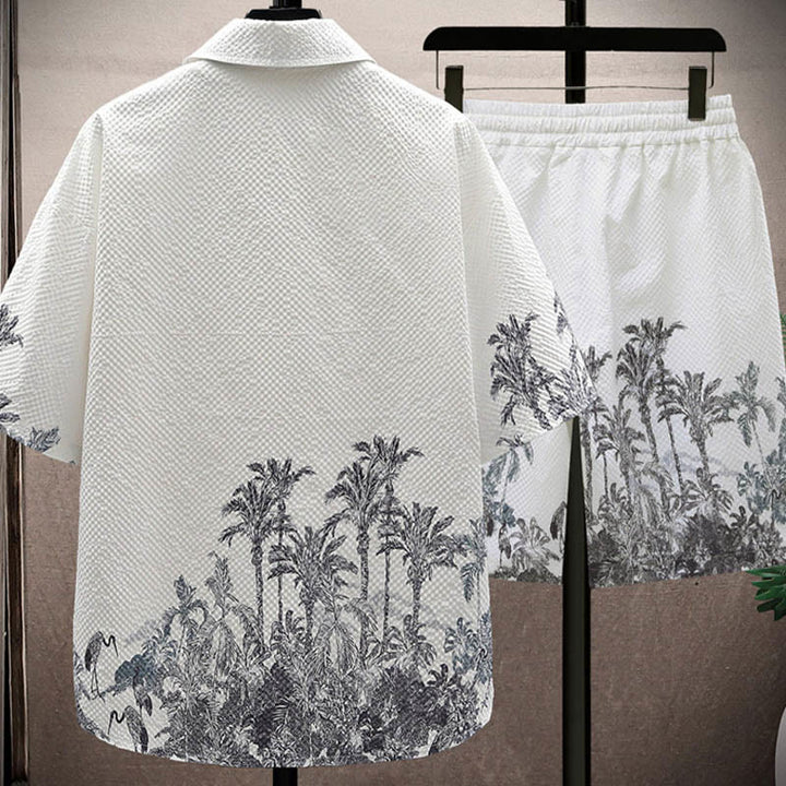 Set da uomo con pantaloncini a maniche corte con motivo a gazze e paesaggio Buddha Stones alberi di cocco
