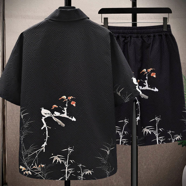 Set da uomo con pantaloncini a maniche corte con motivo a gazze e paesaggio Buddha Stones alberi di cocco