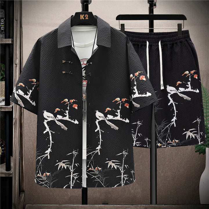 Set da uomo con pantaloncini a maniche corte con motivo a gazze e paesaggio Buddha Stones alberi di cocco