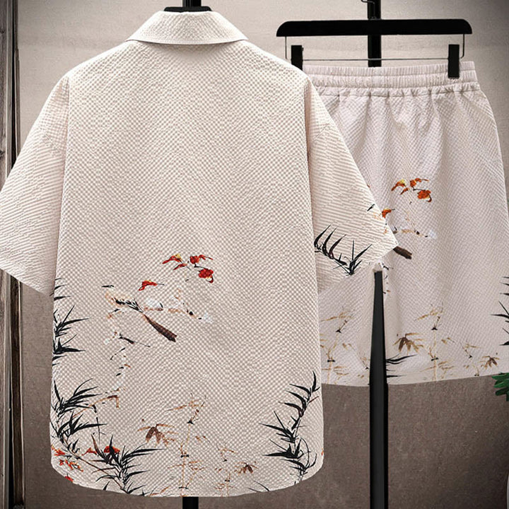 Set da uomo con pantaloncini a maniche corte con motivo a gazze e paesaggio Buddha Stones alberi di cocco