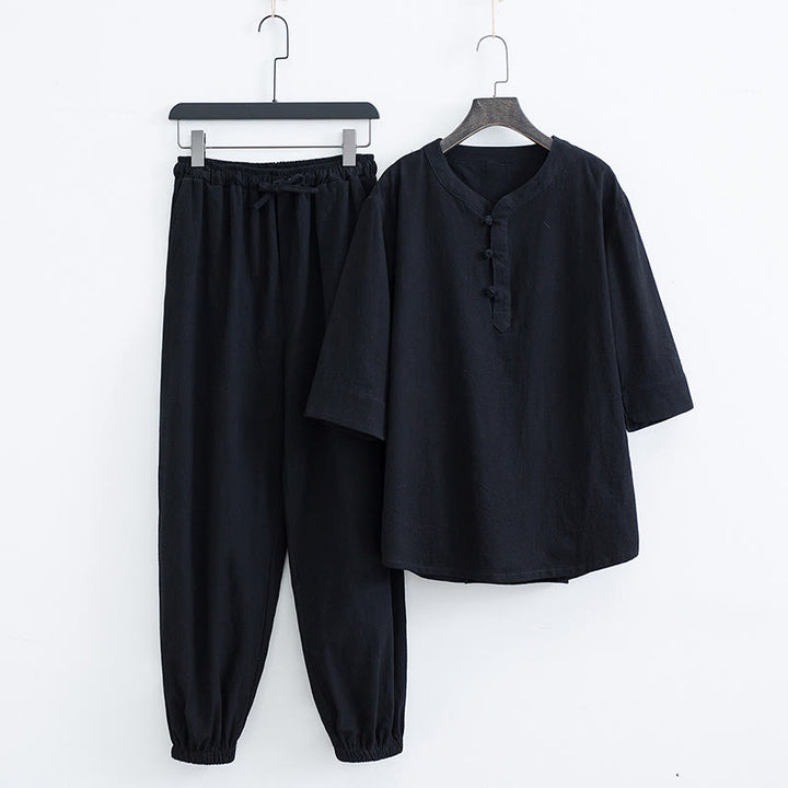 Completo da uomo con maglietta a maniche corte e pantaloni in tinta unita con motivo Buddha Stones. - Nero (maglietta e pantaloni) - US/UK/AU44, EU54 (4XL) - image 9