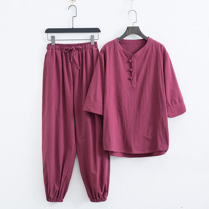Completo da uomo con maglietta a maniche corte e pantaloni in tinta unita con motivo Buddha Stones. - Rosso (maglietta e pantaloni) - US/UK/AU44, EU54 (4XL) - image 14
