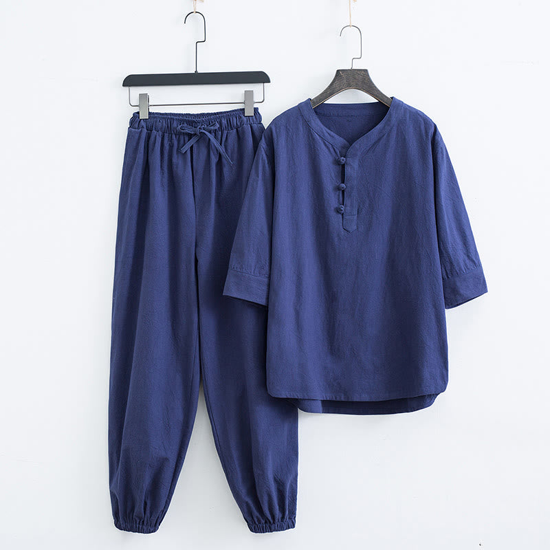 Completo da uomo con maglietta a maniche corte e pantaloni in tinta unita con motivo Buddha Stones. - Blu navy (maglia e pantaloni) - US/UK/AU44, EU54 (4XL) - image 12