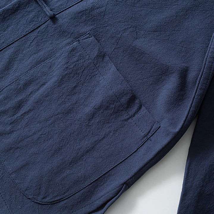 Buddha Stones Frog-Bottone Cinese Tang Suit Camicia Cotone Lino Uomo Giacca Abbigliamento - image 9