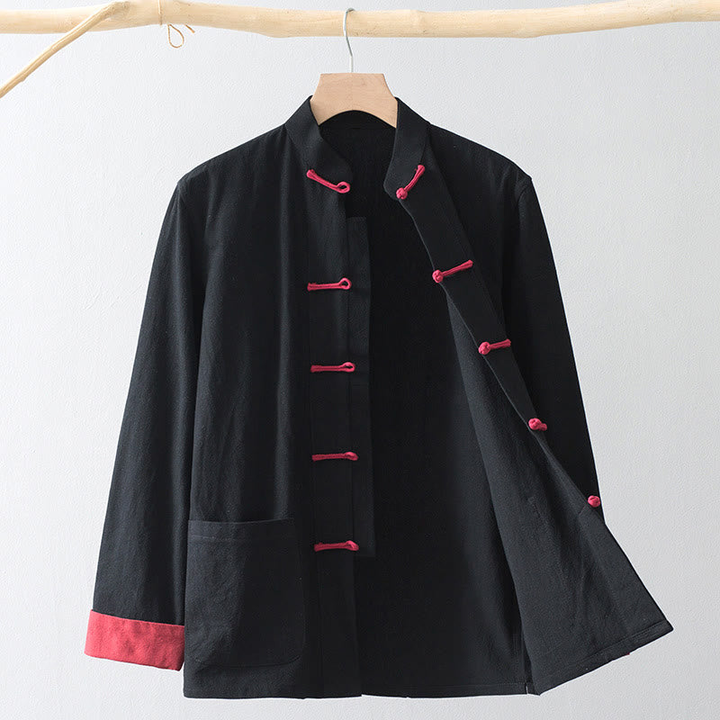 Buddha Stones Frog-Bottone Cinese Tang Suit Camicia Cotone Lino Uomo Giacca Abbigliamento - image 1