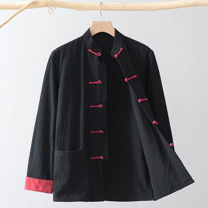 Buddha Stones Frog-Bottone Cinese Tang Suit Camicia Cotone Lino Uomo Giacca Abbigliamento - image 1