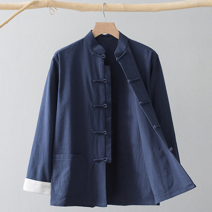 Buddha Stones Frog-Bottone Cinese Tang Suit Camicia Cotone Lino Uomo Giacca Abbigliamento - image 6