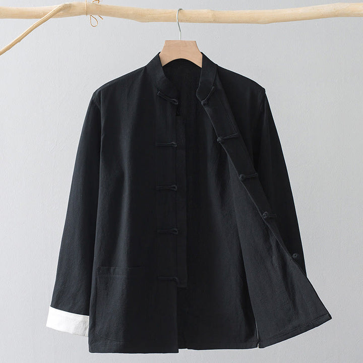 Buddha Stones Frog-Bottone Cinese Tang Suit Camicia Cotone Lino Uomo Giacca Abbigliamento - image 3