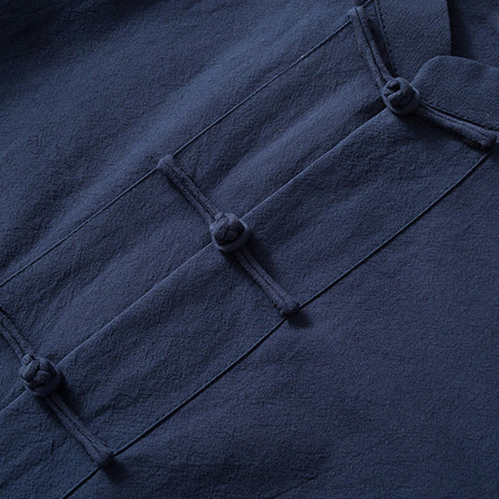 Buddha Stones Frog-Bottone Cinese Tang Suit Camicia Cotone Lino Uomo Giacca Abbigliamento - image 8