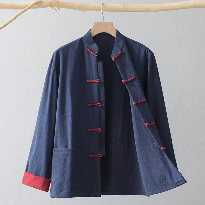 Buddha Stones Frog-Bottone Cinese Tang Suit Camicia Cotone Lino Uomo Giacca Abbigliamento - image 13