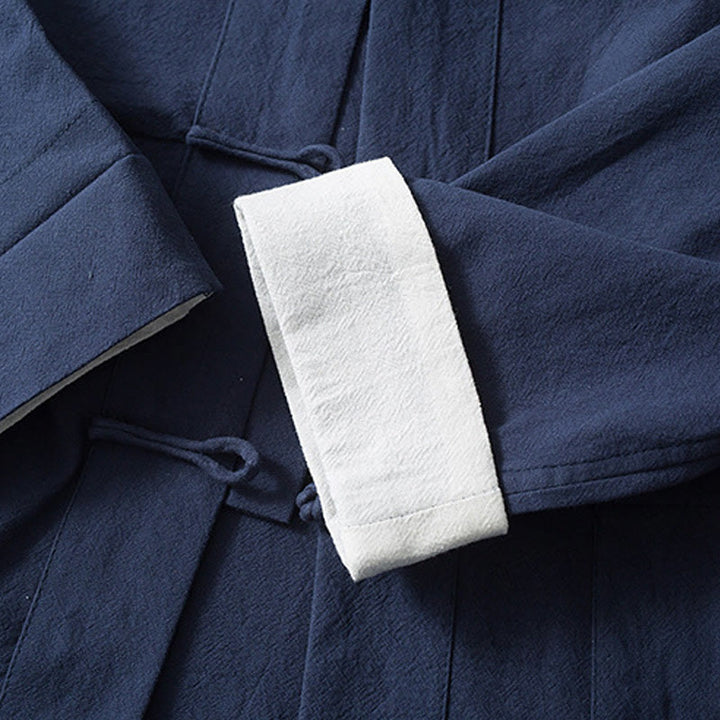 Buddha Stones Frog-Bottone Cinese Tang Suit Camicia Cotone Lino Uomo Giacca Abbigliamento - image 11