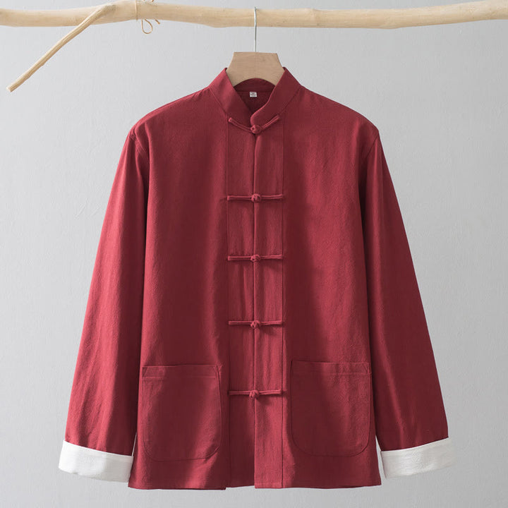 Buddha Stones Frog-Bottone Cinese Tang Suit Camicia Cotone Lino Uomo Giacca Abbigliamento - image 16