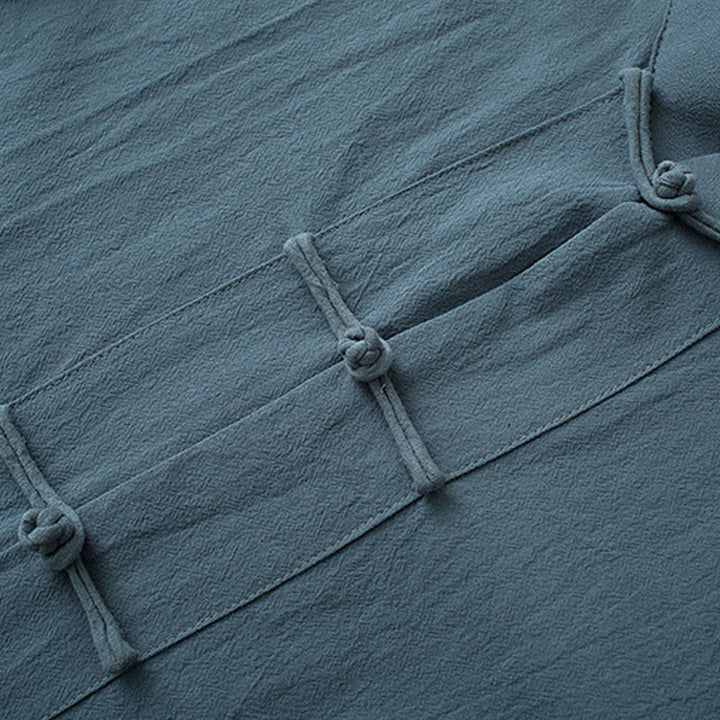 Camicia a maniche corte in cotone con bottoni a rana Buddha Stones, abito cinese Tang, abbigliamento da uomo con tasche - image 5