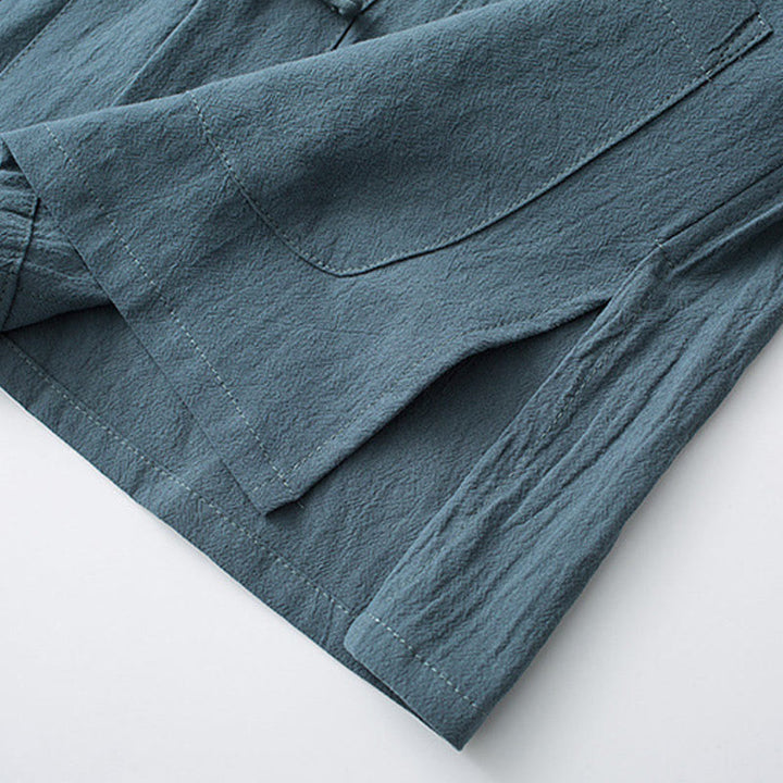 Camicia a maniche corte in cotone con bottoni a rana Buddha Stones, abito cinese Tang, abbigliamento da uomo con tasche - image 8