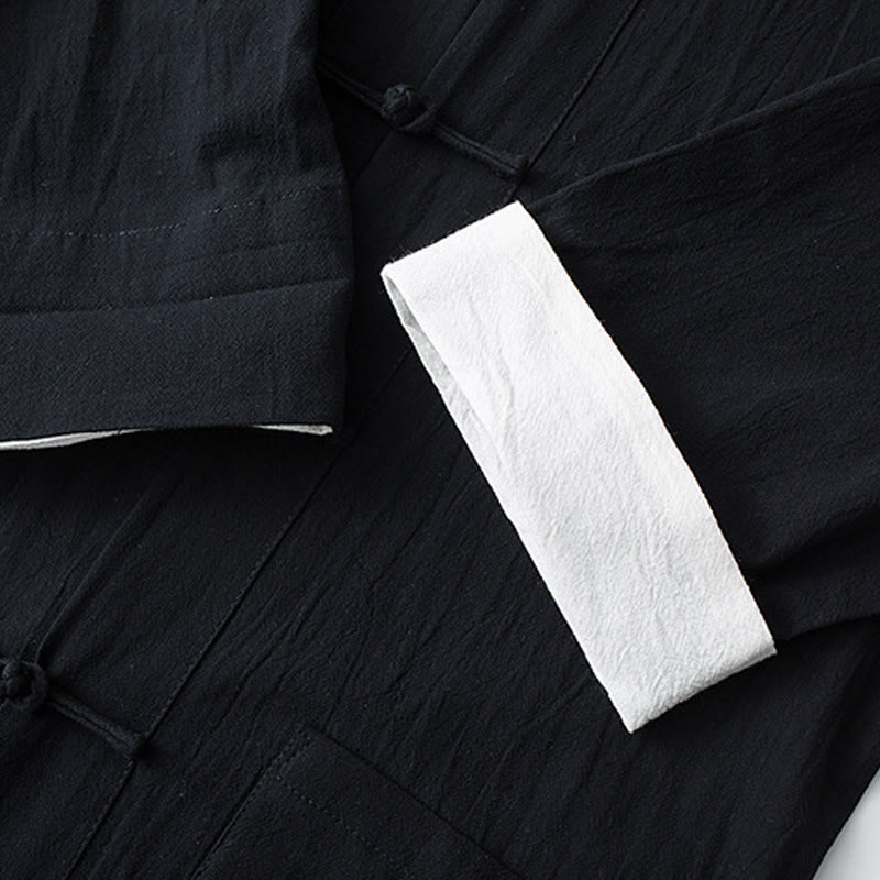 Camicia a maniche corte in cotone con bottoni a rana Buddha Stones, abito cinese Tang, abbigliamento da uomo con tasche - image 13