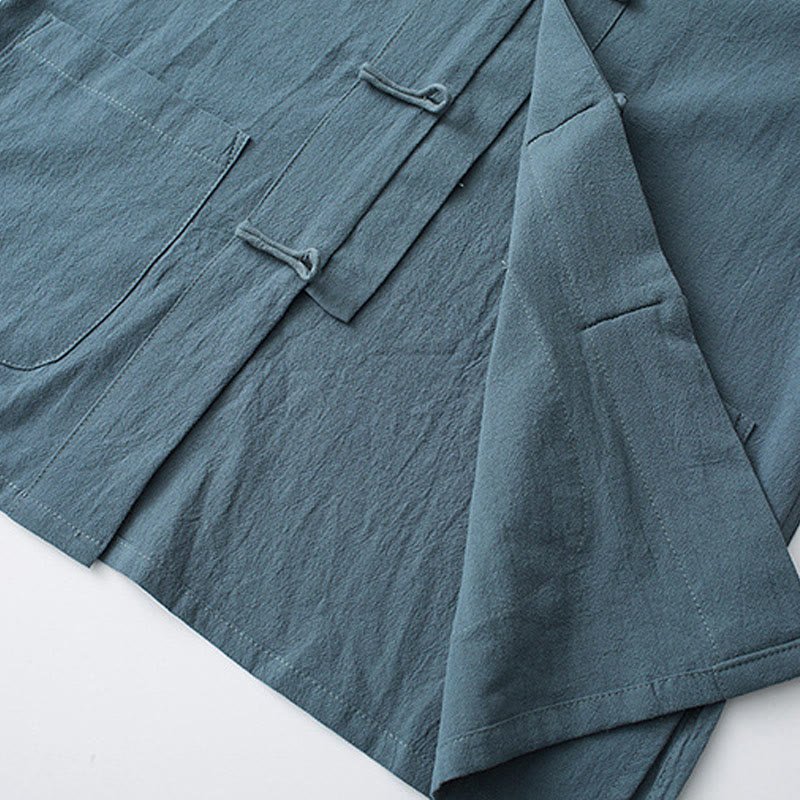 Camicia a maniche corte in cotone con bottoni a rana Buddha Stones, abito cinese Tang, abbigliamento da uomo con tasche - image 8