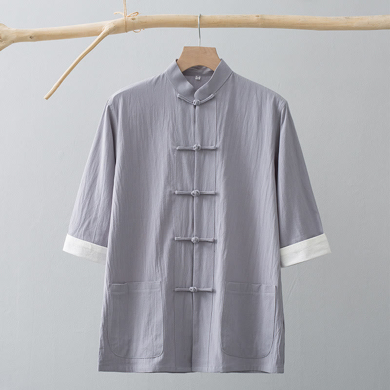 Camicia a maniche corte in cotone con bottoni a rana Buddha Stones, abito cinese Tang, abbigliamento da uomo con tasche - image 10