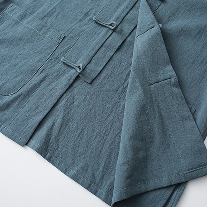 Camicia a maniche corte in cotone con bottoni a rana Buddha Stones, abito cinese Tang, abbigliamento da uomo con tasche - image 7