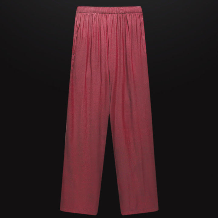 Buddha Stones lungo il fiume durante il festival di Qingming Modello tradizionale Tang Suit Camicia a maniche corte Pantaloni Abbigliamento Set da uomo