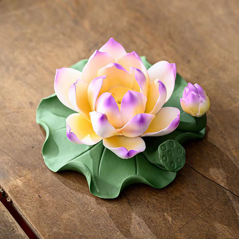 Buddha Stones, fiore di loto, foglia, baccello, guarigione spirituale, bruciatore di incenso in ceramica, decorazione