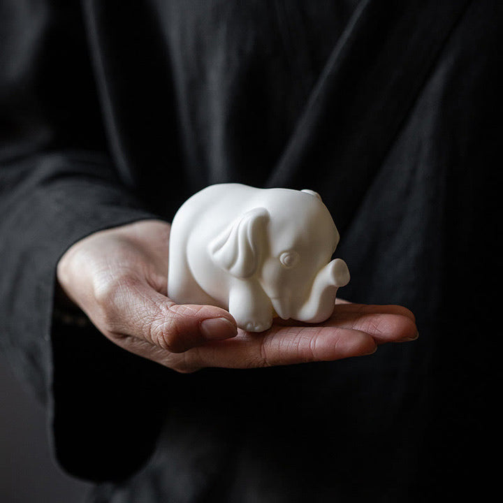 Statua di elefante piccolo Buddha Stones porcellana bianca ceramica forza decorazione scrivania casa - image 3