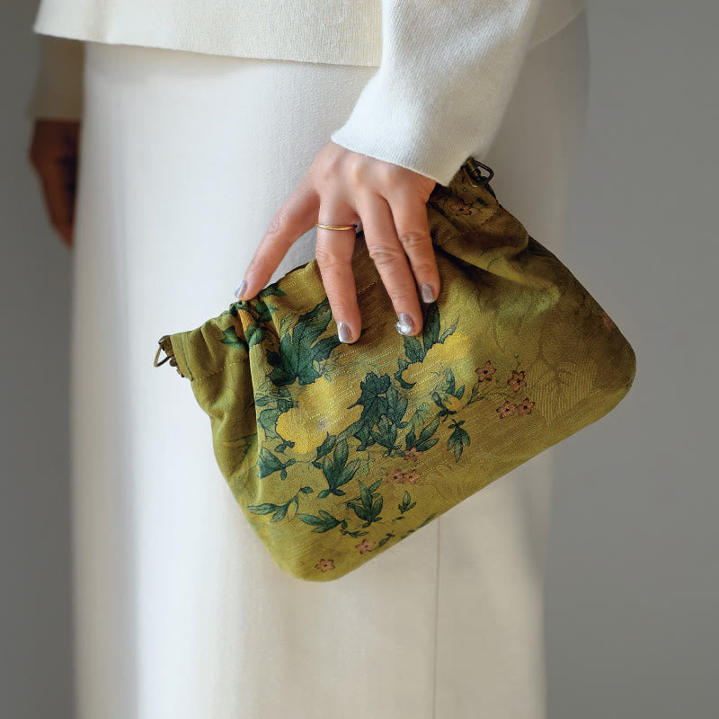 Buddha Stones Giallo Verde Fiore Nero Cachi Catena di Metallo Borsa a Tracolla Borsa a Mano