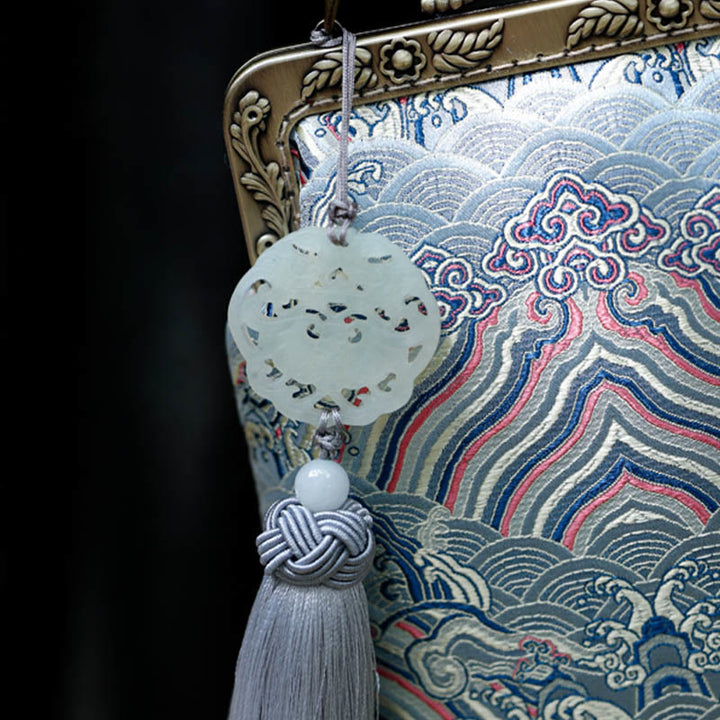 Borsa a tracolla con catena in metallo e onde blu dell'oceano, borsa a tracolla per cellulare, Buddha Stones