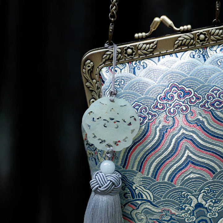 Borsa a tracolla con catena in metallo e onde blu dell'oceano, borsa a tracolla per cellulare, Buddha Stones
