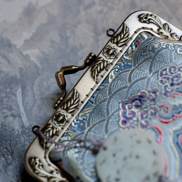 Borsa a tracolla con catena in metallo e onde blu dell'oceano, borsa a tracolla per cellulare, Buddha Stones
