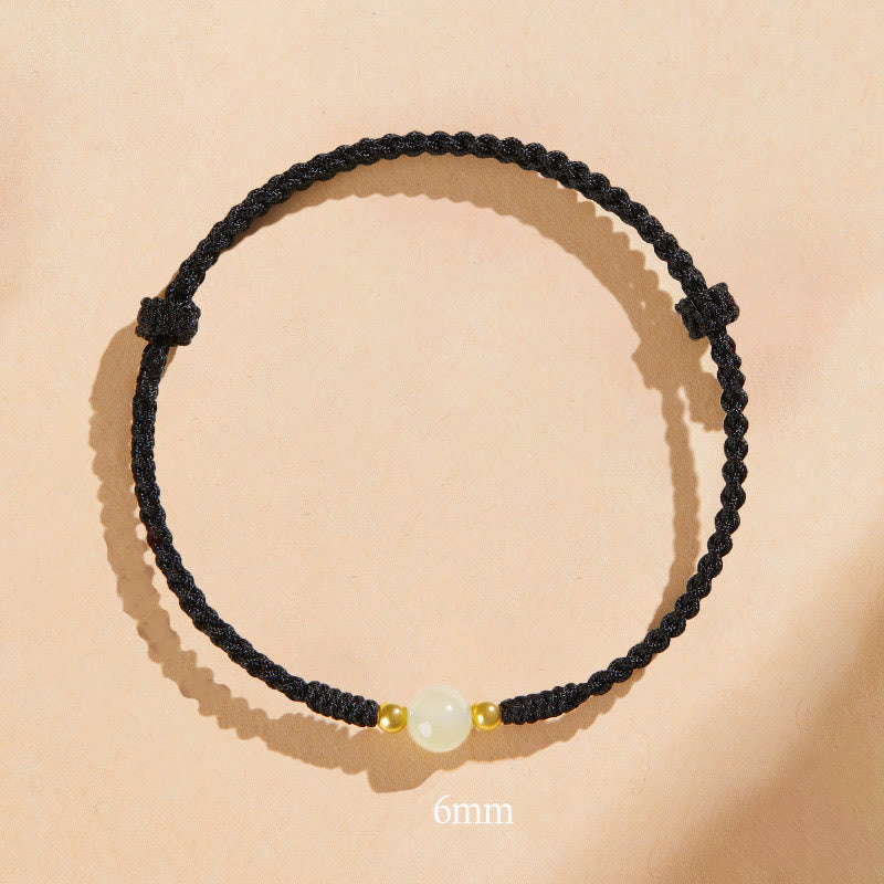 Bracciale intrecciato con perline di giada rotonde fatte a mano con Buddha Stones e portafortuna