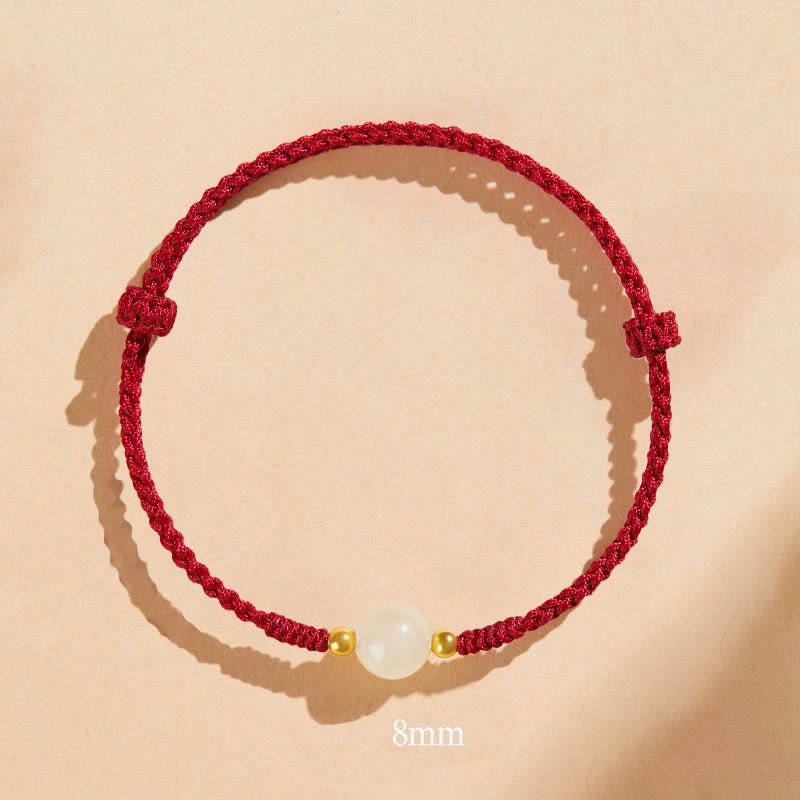 Bracciale intrecciato con perline di giada rotonde fatte a mano con Buddha Stones e portafortuna