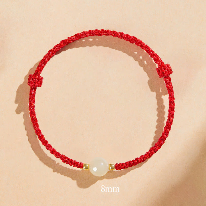 Bracciale intrecciato con perline di giada rotonde fatte a mano con Buddha Stones e portafortuna