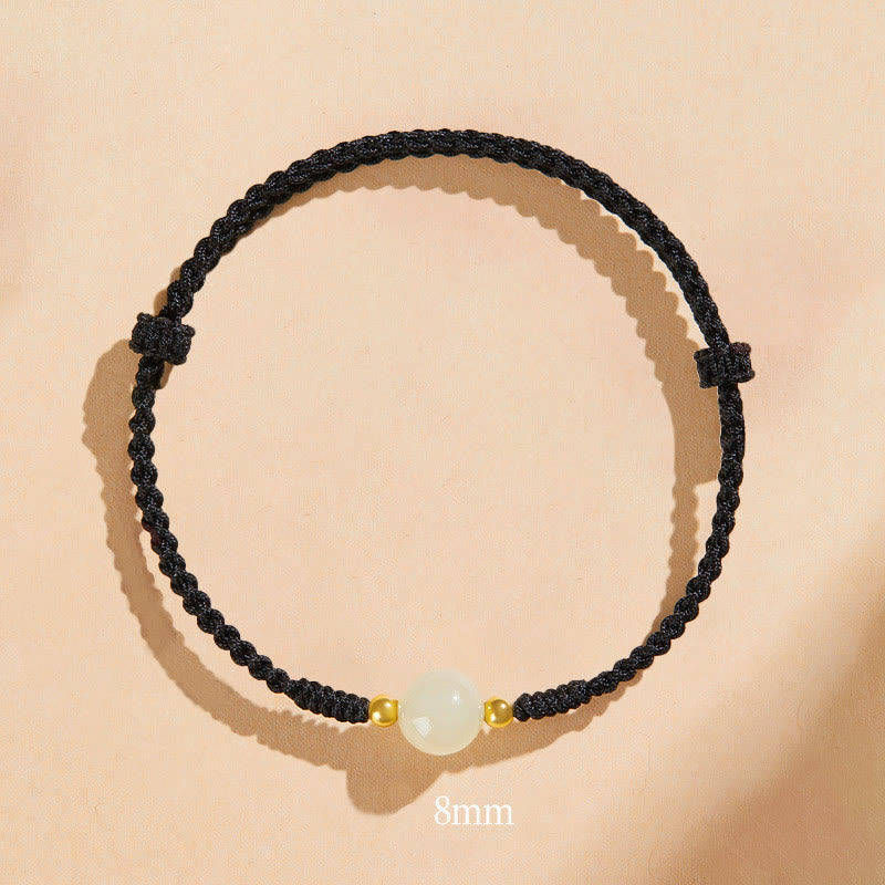 Bracciale intrecciato con perline di giada rotonde fatte a mano con Buddha Stones e portafortuna