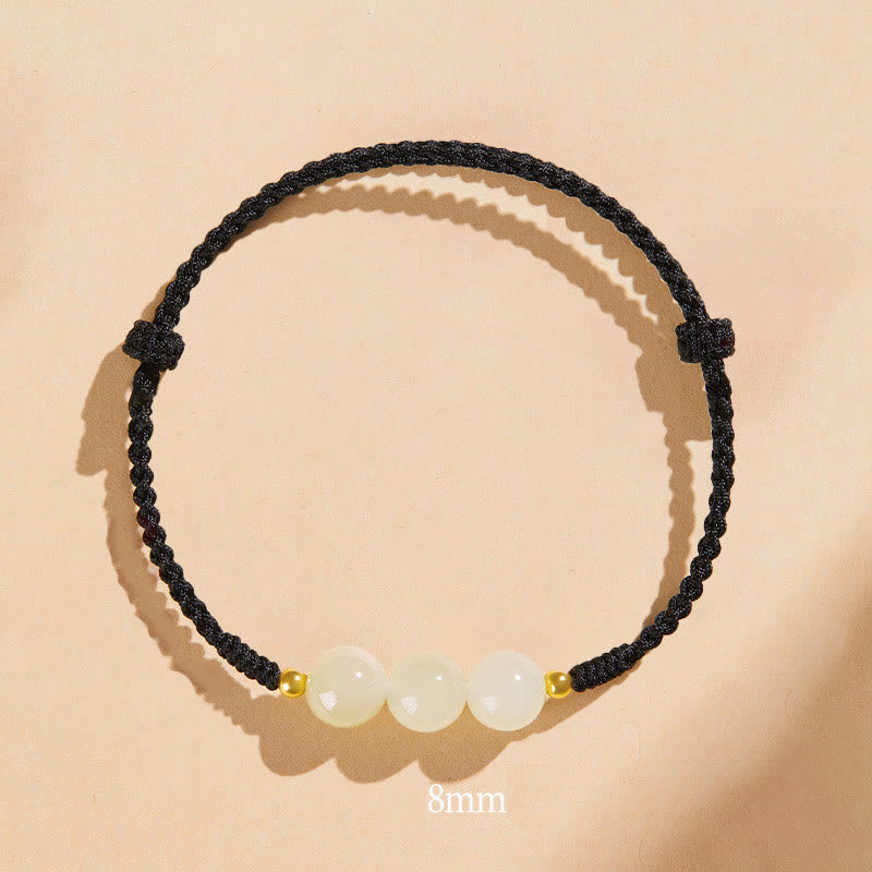 Bracciale intrecciato con perline di giada rotonde fatte a mano con Buddha Stones e portafortuna
