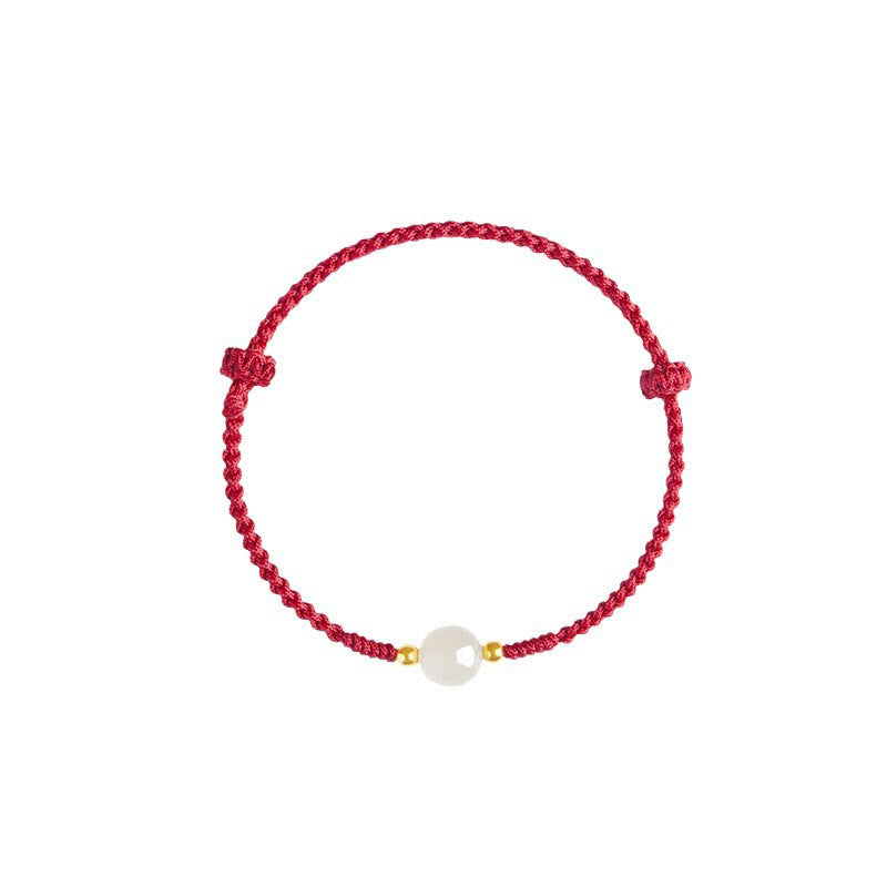 Bracciale intrecciato con perline di giada rotonde fatte a mano con Buddha Stones e portafortuna