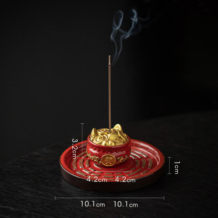 Buddha Stones Piccola ciotola del tesoro Sacchetto fortunato Vassoio Bagua Bastoncino di ceramica curativo Bruciatore di incenso Decorazione