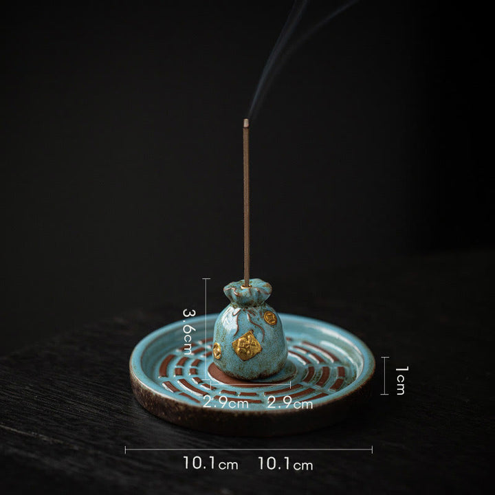 Buddha Stones Piccola ciotola del tesoro Sacchetto fortunato Vassoio Bagua Bastoncino di ceramica curativo Bruciatore di incenso Decorazione