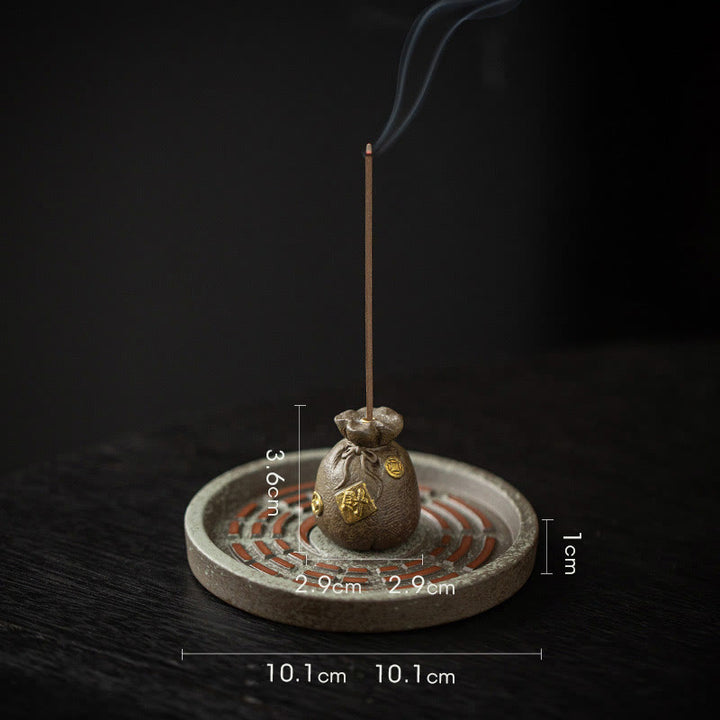 Buddha Stones Piccola ciotola del tesoro Sacchetto fortunato Vassoio Bagua Bastoncino di ceramica curativo Bruciatore di incenso Decorazione