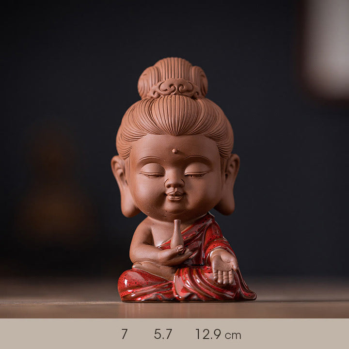 Buddha Stones Mini Gautama Buddha Sakyamuni Kwan Yin Avalokitesvara Ksitigarbha Serenity Decorazione da scrivania in ceramica - Avalokitesvara Guanyin 7*5.7*12.9cm - image 13