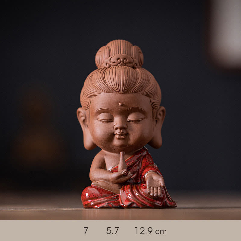 Buddha Stones Mini Gautama Buddha Sakyamuni Kwan Yin Avalokitesvara Ksitigarbha Serenity Decorazione da scrivania in ceramica