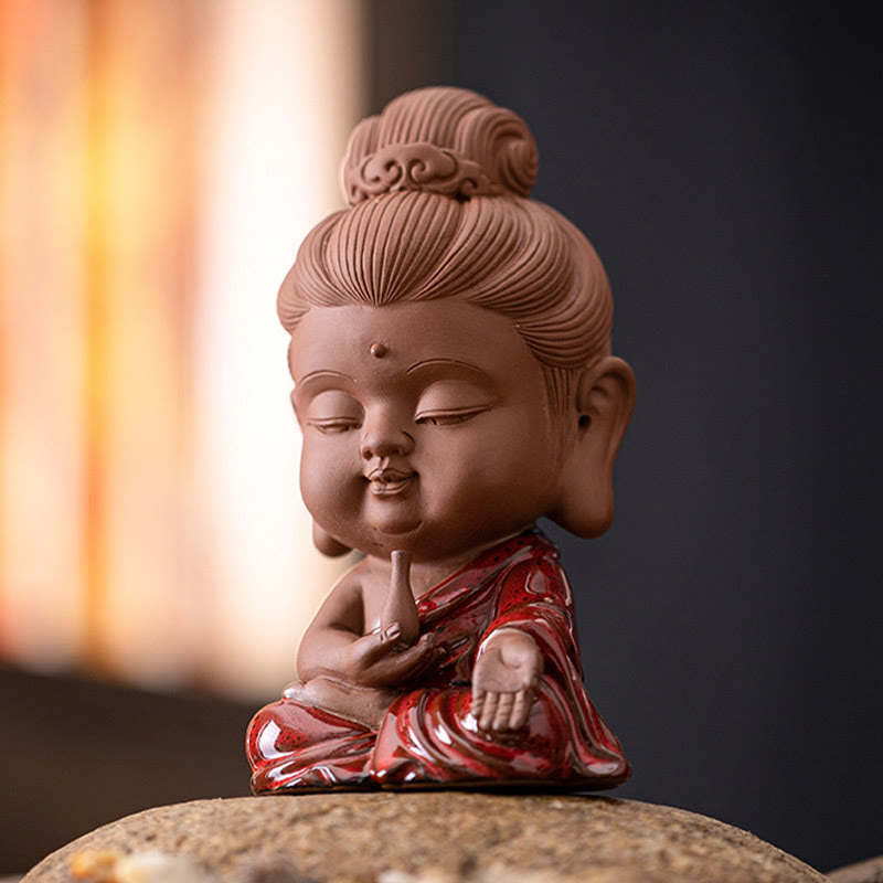Buddha Stones Mini Gautama Buddha Sakyamuni Kwan Yin Avalokitesvara Ksitigarbha Serenity Decorazione da scrivania in ceramica