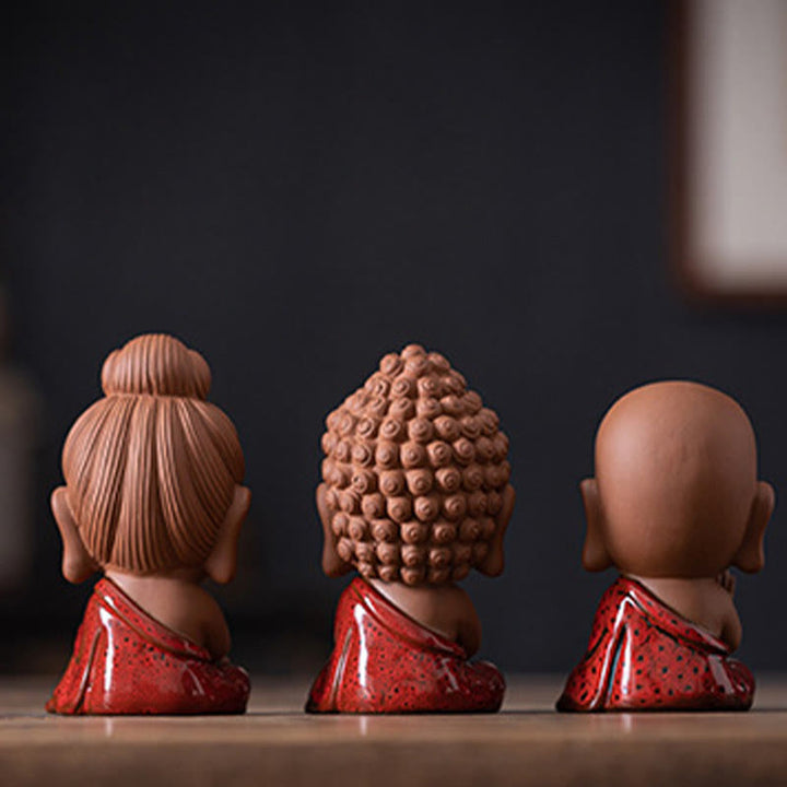 Buddha Stones Mini Gautama Buddha Sakyamuni Kwan Yin Avalokitesvara Ksitigarbha Serenity Decorazione da scrivania in ceramica