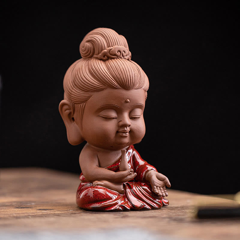 Buddha Stones Mini Gautama Buddha Sakyamuni Kwan Yin Avalokitesvara Ksitigarbha Serenity Decorazione da scrivania in ceramica