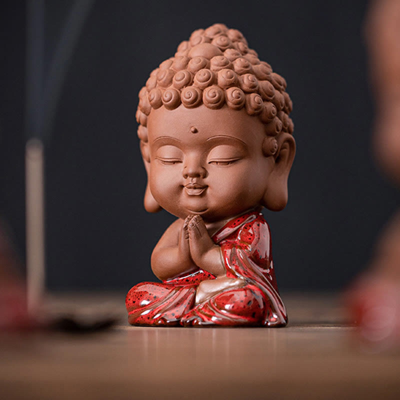 Buddha Stones Mini Gautama Buddha Sakyamuni Kwan Yin Avalokitesvara Ksitigarbha Serenity Decorazione da scrivania in ceramica