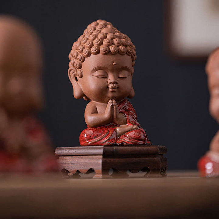Buddha Stones Mini Gautama Buddha Sakyamuni Kwan Yin Avalokitesvara Ksitigarbha Serenity Decorazione da scrivania in ceramica