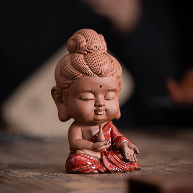 Buddha Stones Mini Gautama Buddha Sakyamuni Kwan Yin Avalokitesvara Ksitigarbha Serenity Decorazione da scrivania in ceramica