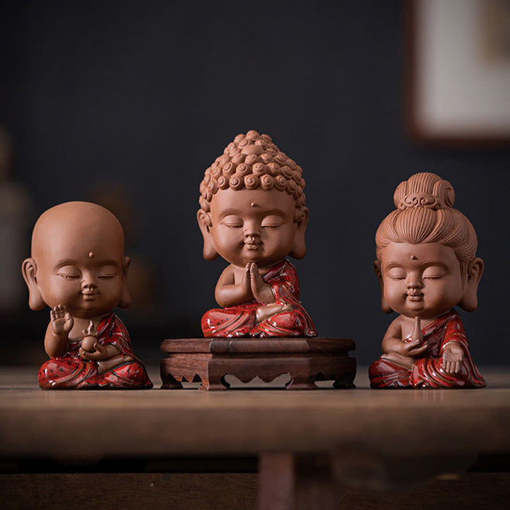 Buddha Stones Mini Gautama Buddha Sakyamuni Kwan Yin Avalokitesvara Ksitigarbha Serenity Decorazione da scrivania in ceramica