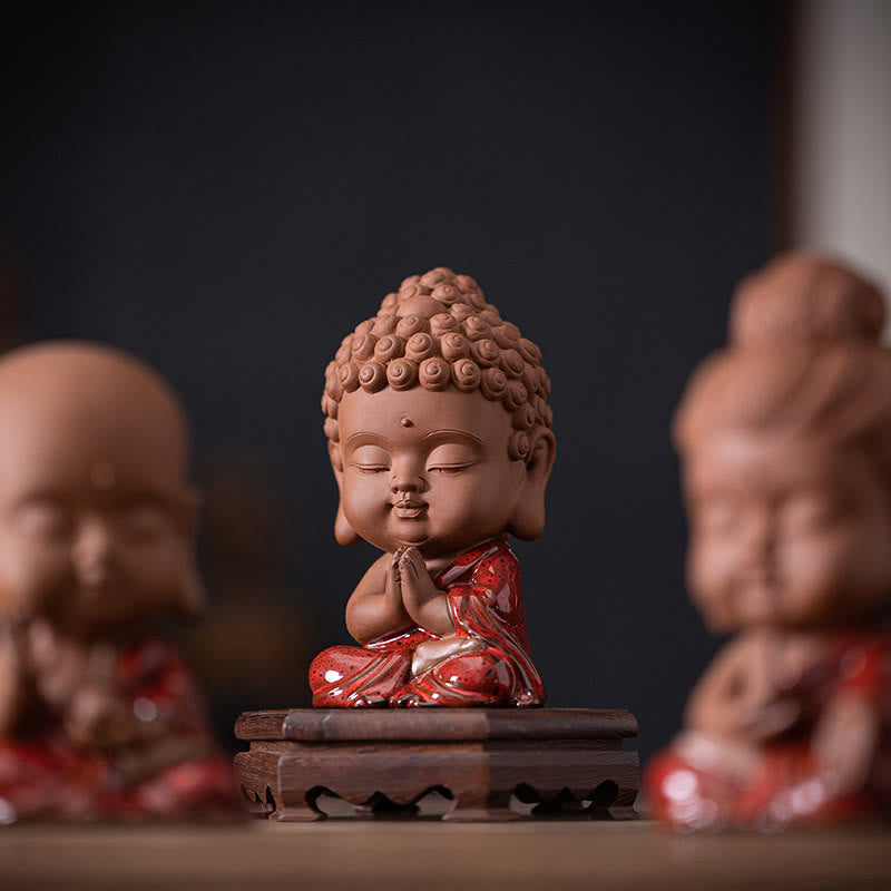 Buddha Stones Mini Gautama Buddha Sakyamuni Kwan Yin Avalokitesvara Ksitigarbha Serenity Decorazione da scrivania in ceramica