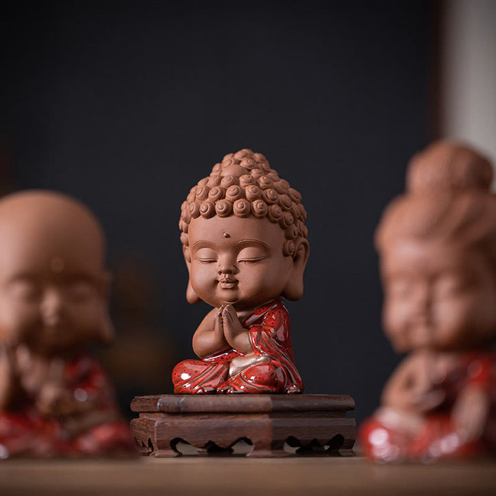 Buddha Stones Mini Gautama Buddha Sakyamuni Kwan Yin Avalokitesvara Ksitigarbha Serenity Decorazione da scrivania in ceramica